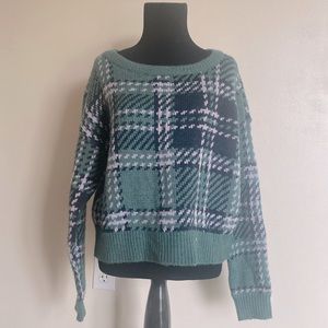 green plaid sweater